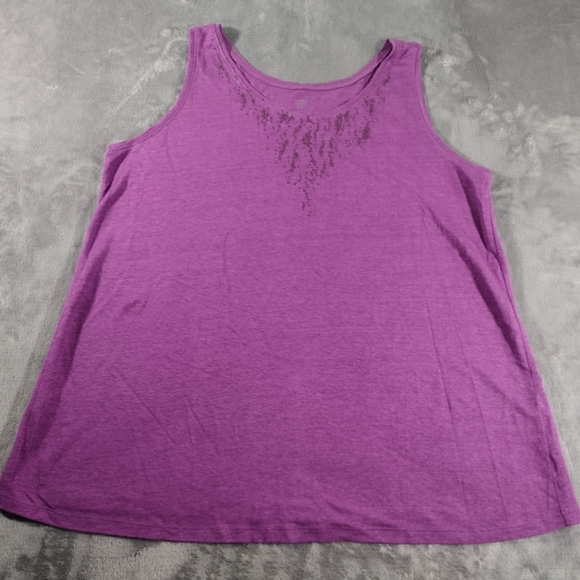 EILEEN FISHER Tank Top L Linen Jersey Sequin Embellished Scoop Neck Purple - Picture 1 of 7